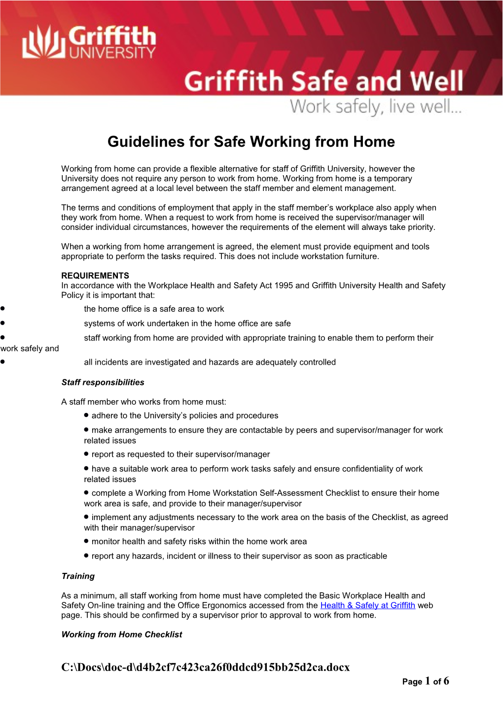 Guidelines for Safe Working from Home