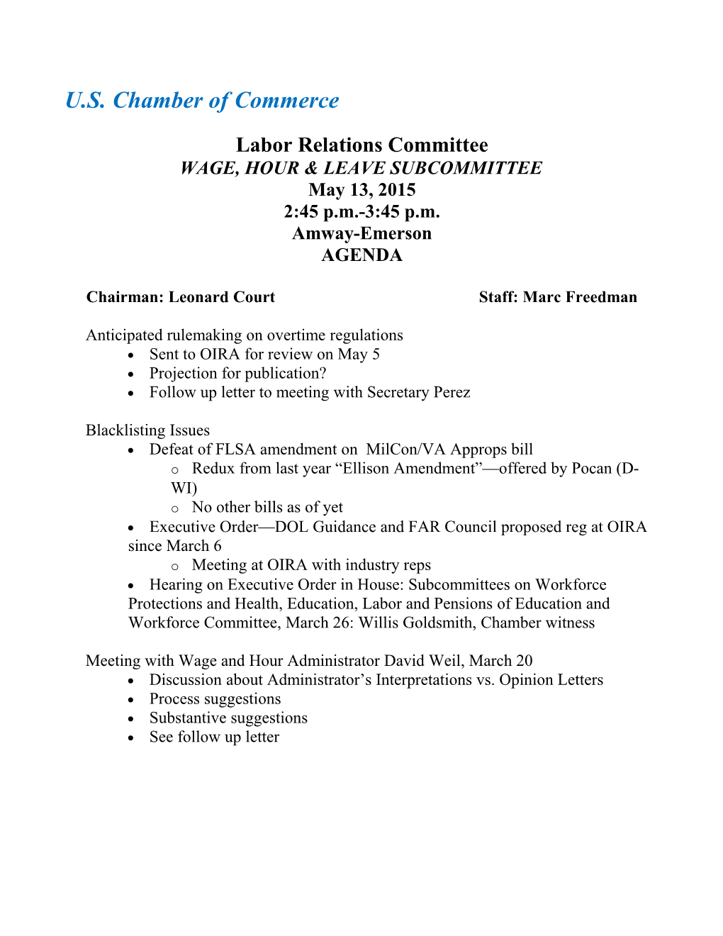 Wage, Hour & Leave Subcommittee