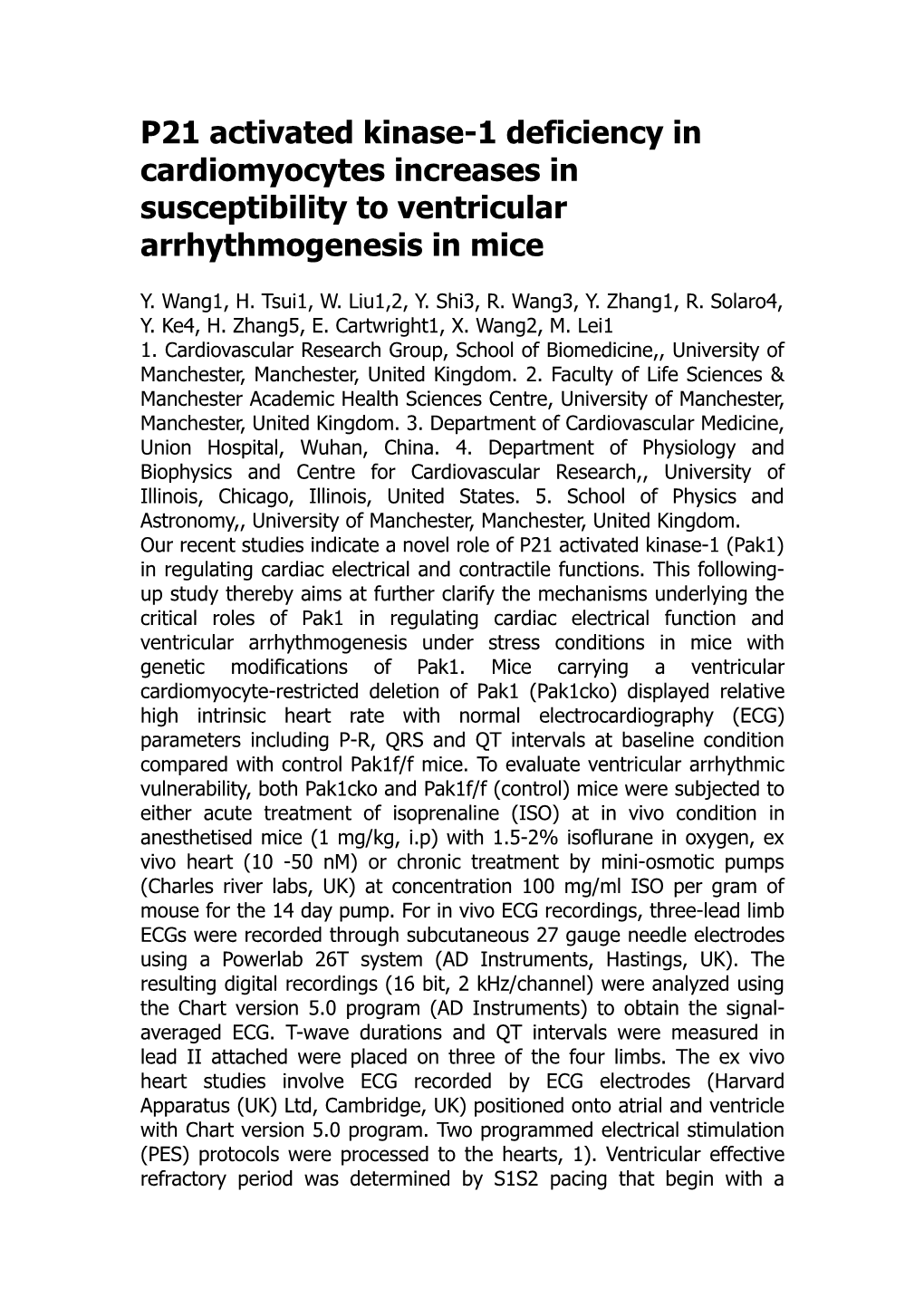 P21 Activated Kinase-1 Deficiency in Cardiomyocytes Increases in Susceptibility to Ventricular