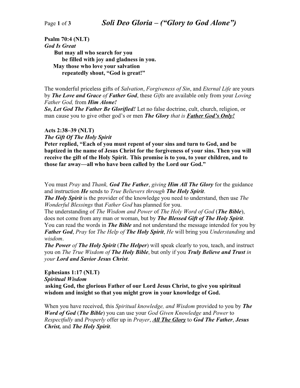 Page 1 of 3 Soli Deo Gloria ( Glory to God Alone )