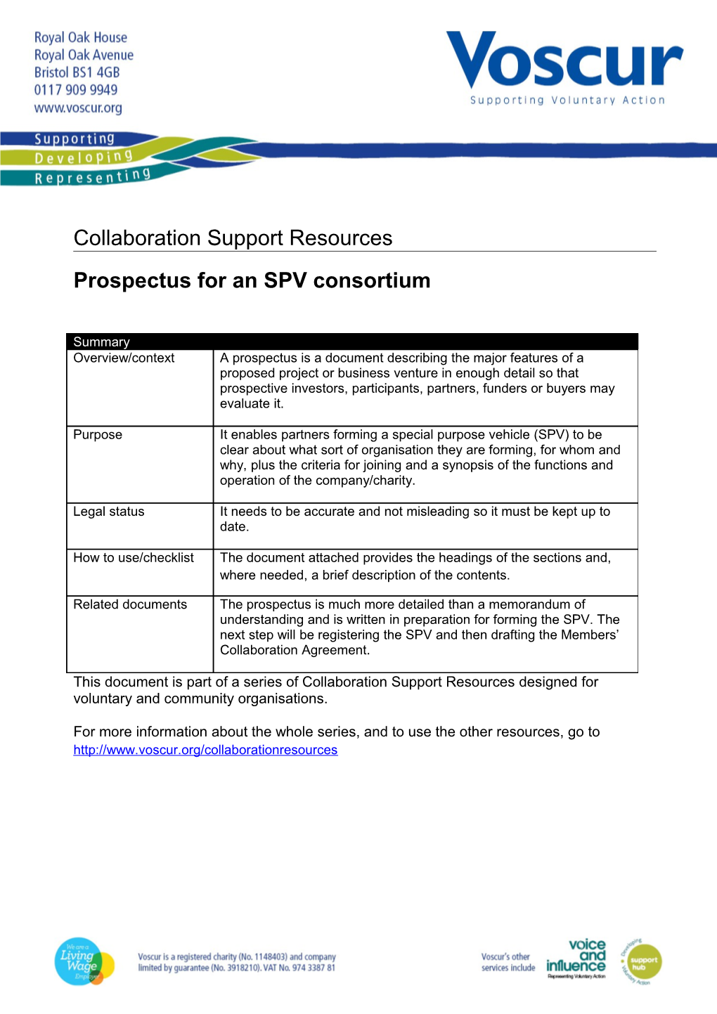 Prospectus for an SPV Consortium