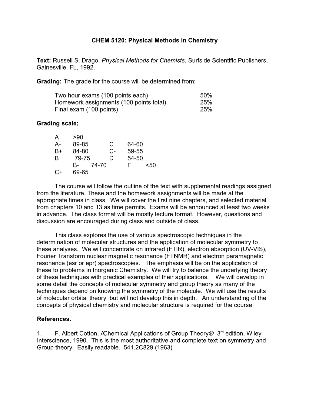 CHEM 5120: Physical Methods in Chemistry