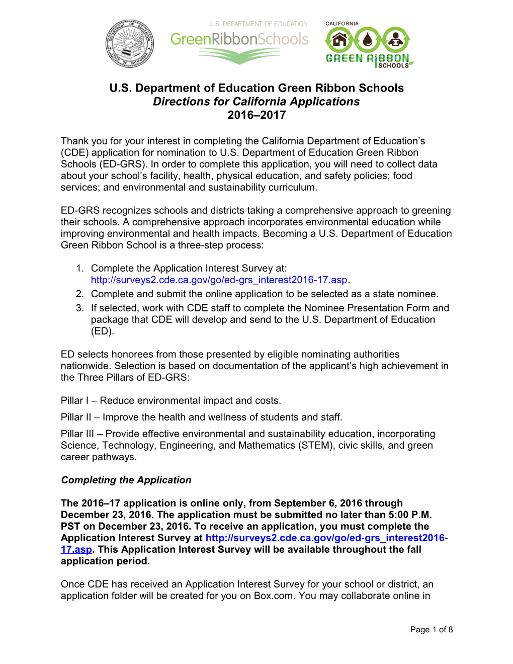 Green Ribbon Schools - School Facilities (CA Dept of Education)