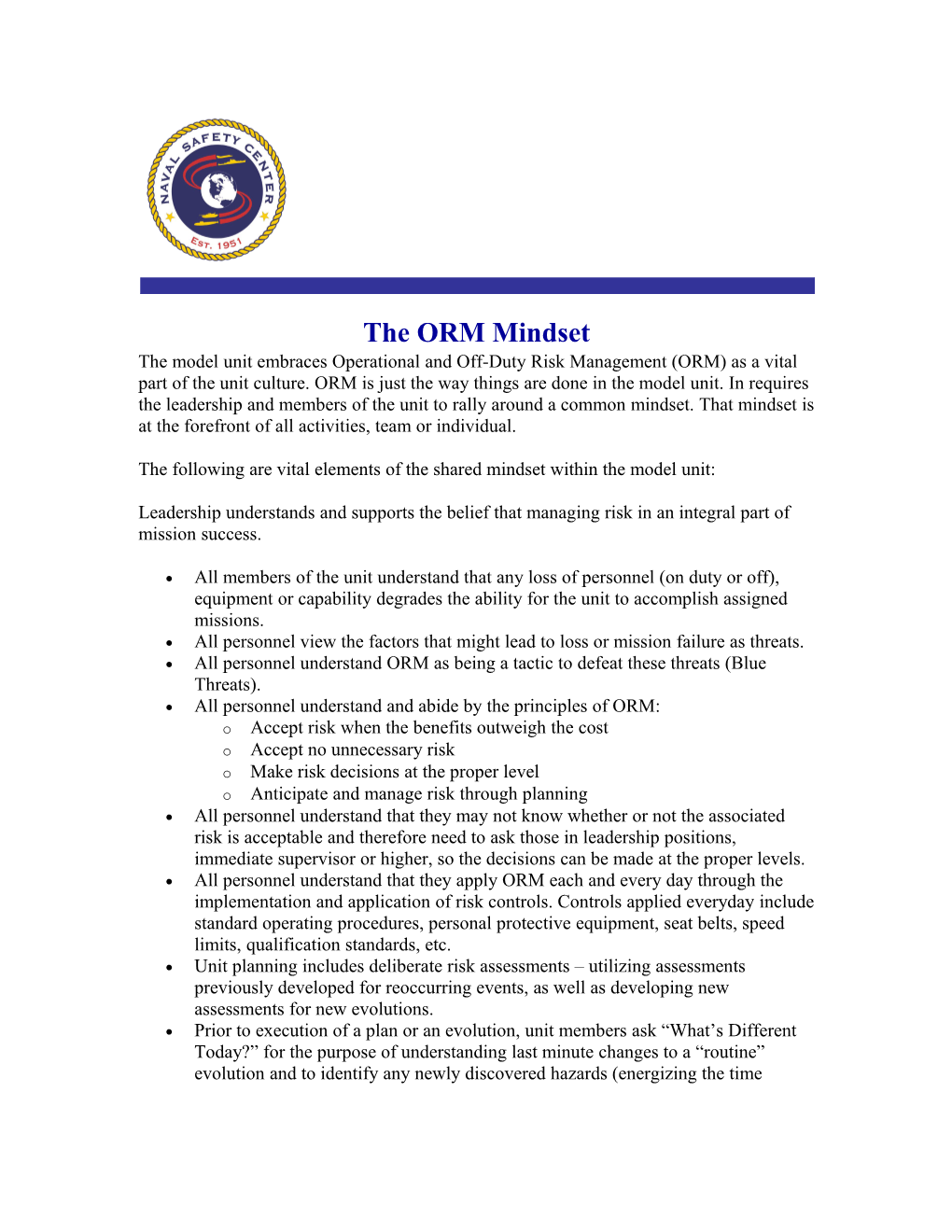 The ORM Mindset