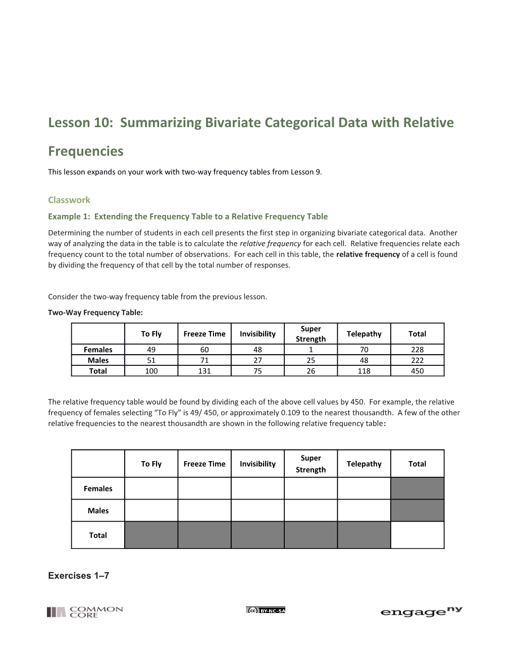 Lesson 10: Summarizing Bivariate Categorical Data with Relative Frequencies