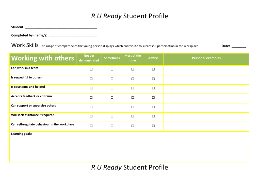 R U Ready Student Profile Template