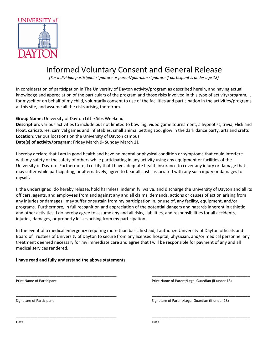 Informed Voluntary Consent and General Release