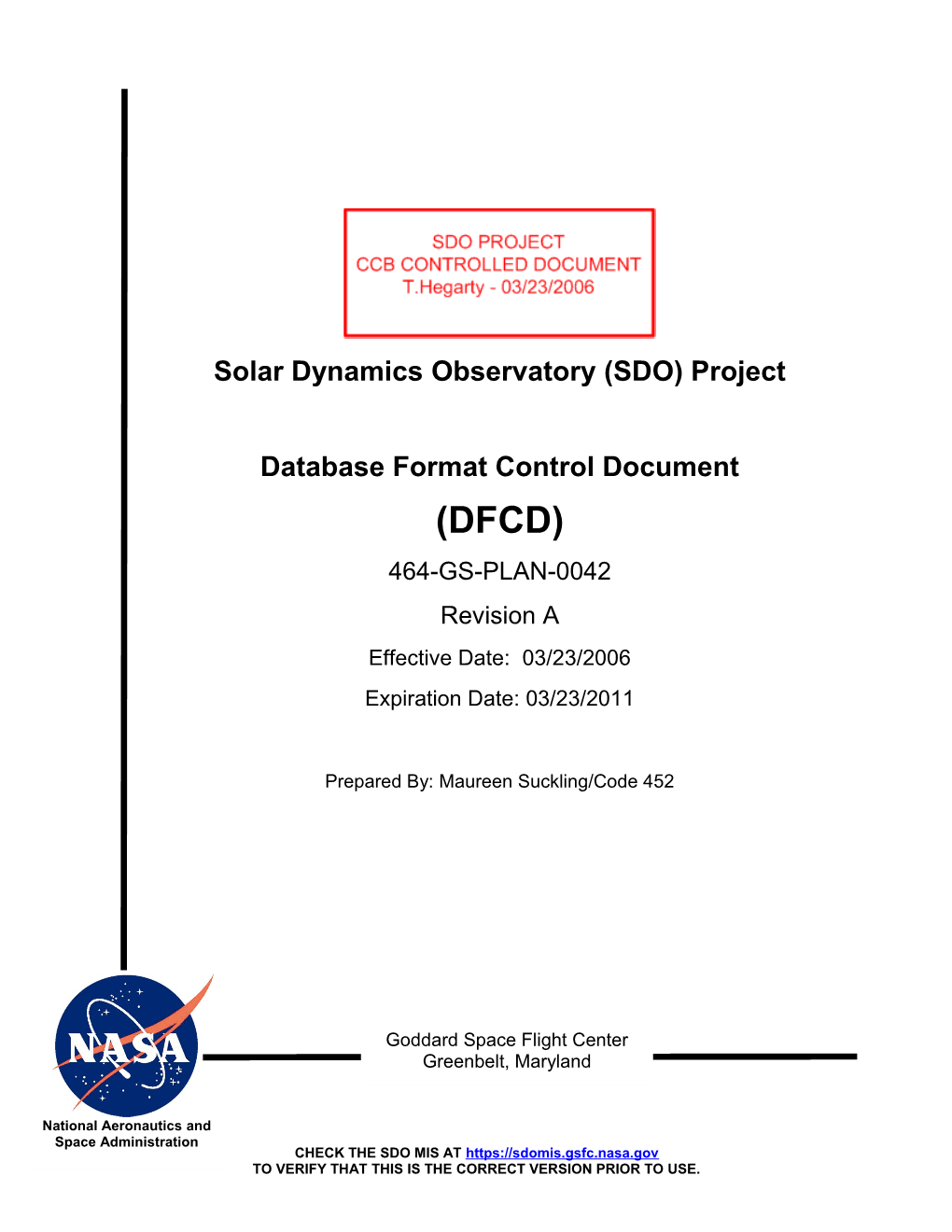 SDO Database Format Control Document (DFCD)