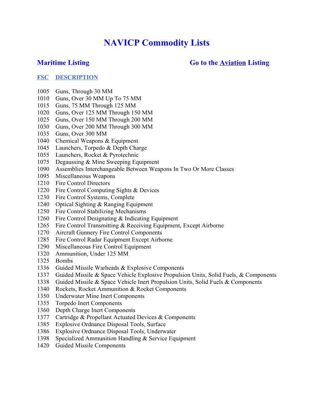 Maritime Commodity Listing