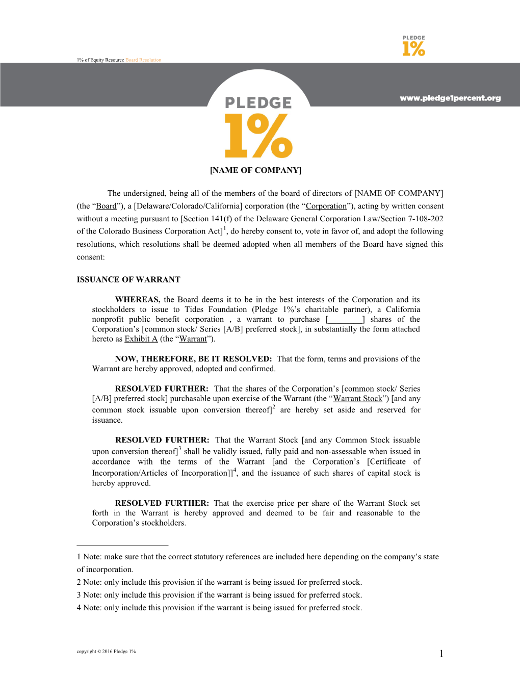 Issuance of Warrant