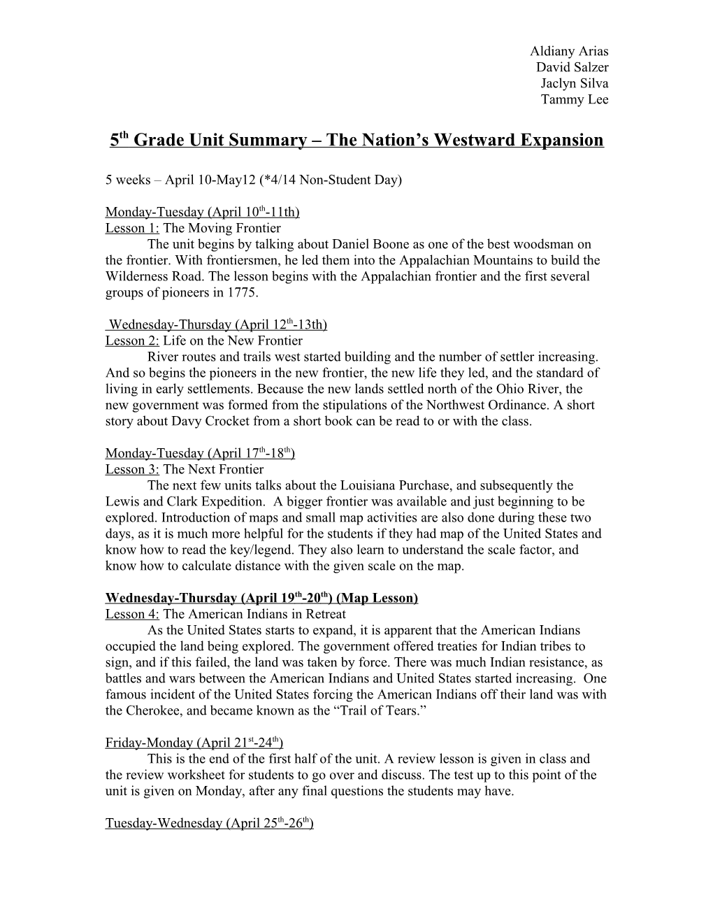 5Th Grade Unit Summary the Nation S Westward Expansion