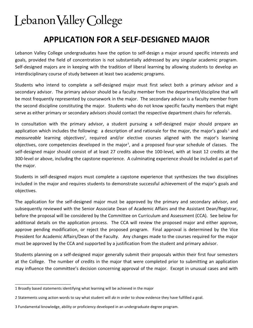 Application for a Self-Designed Major