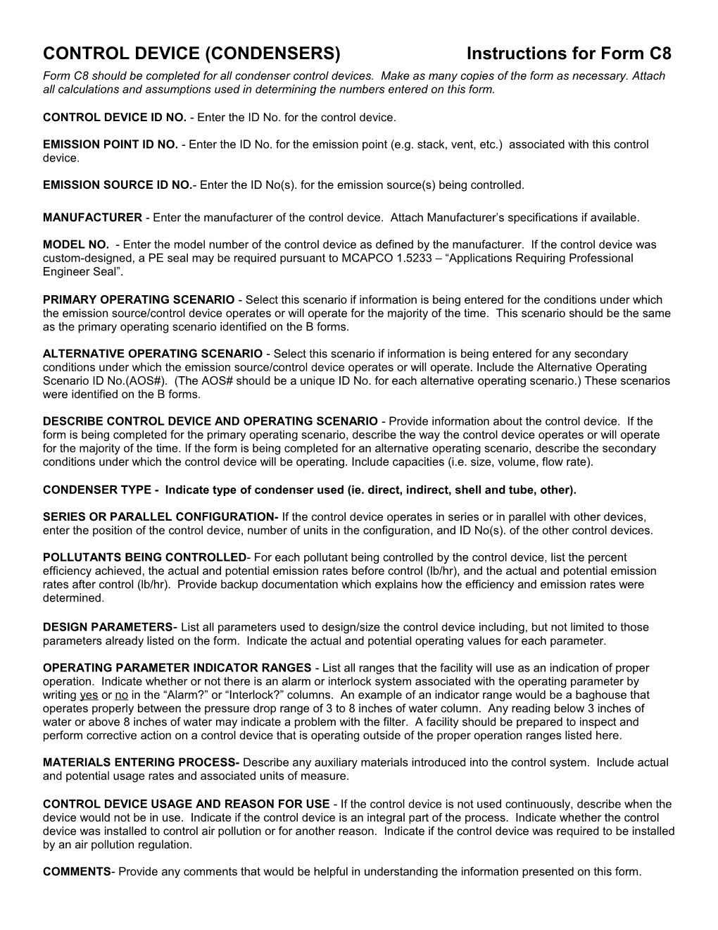 CONTROL DEVICE (CONDENSERS) Instructions for Form C8