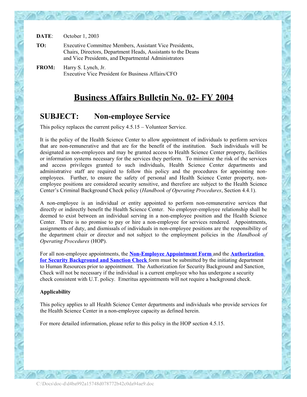 Business Affairs Bulletin No. 02- FY 2004