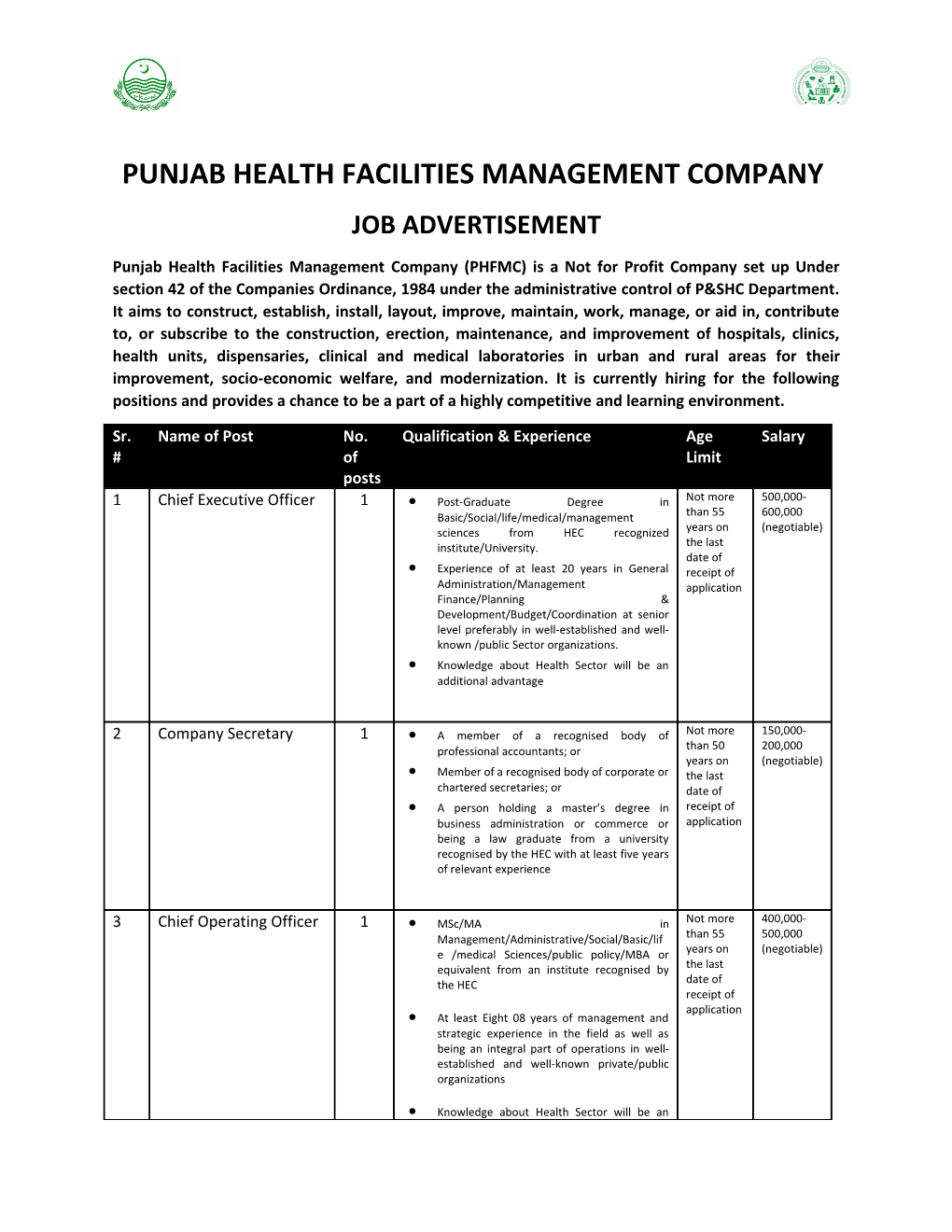 Punjab Health Facilities Management Company