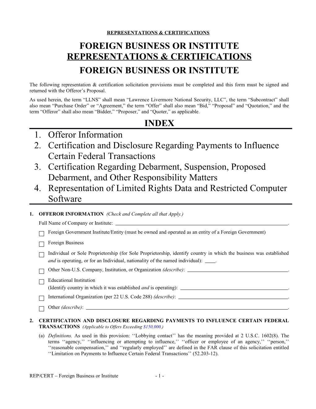 Rep / Cert Form