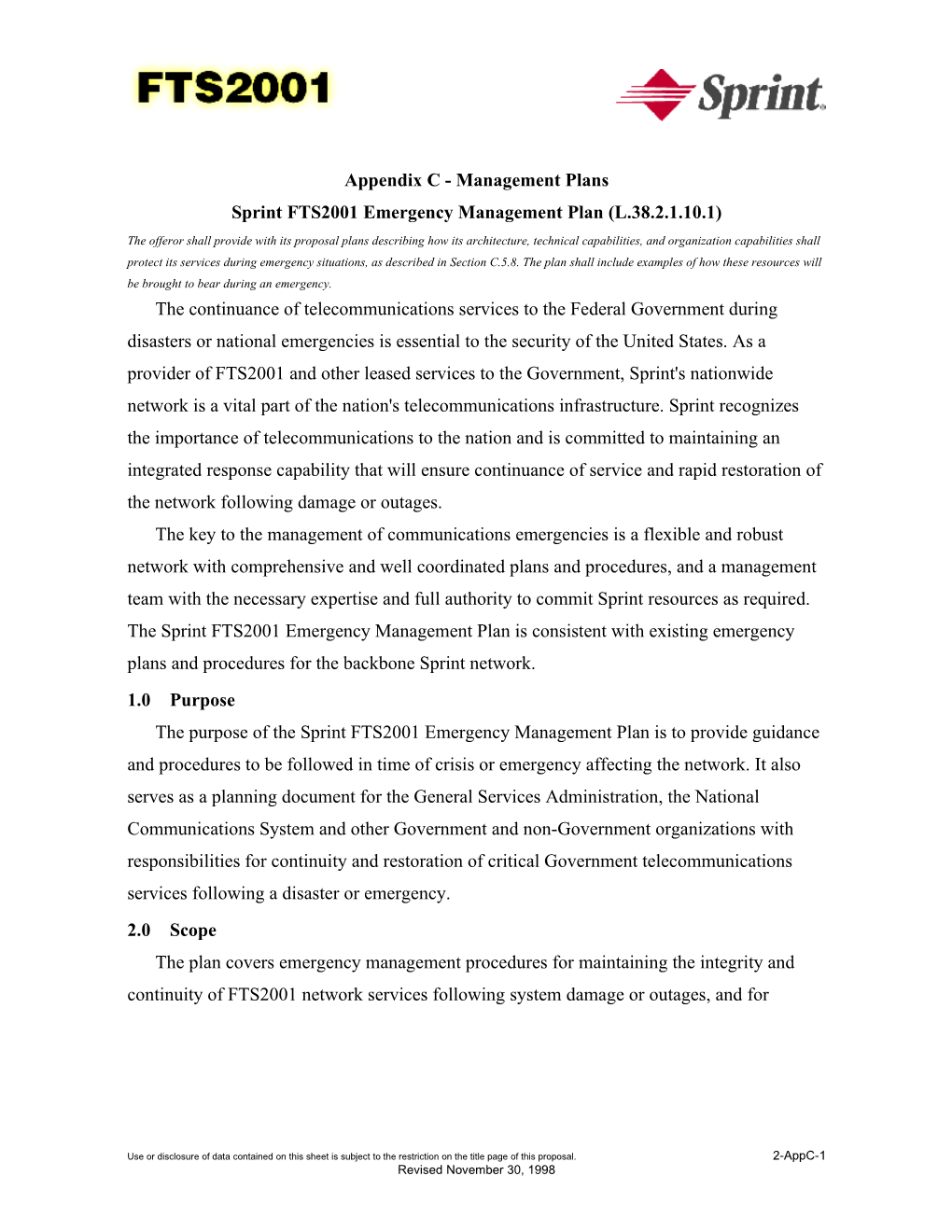 Sprint FTS2001 Emergency Management Plan (L.38.2.1.10.1)