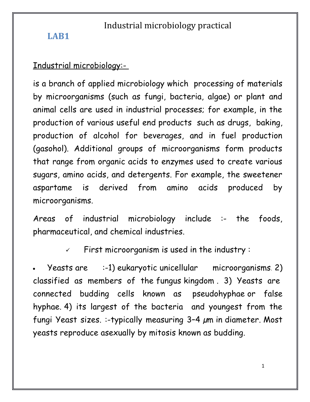 Industrial Microbiology Practical