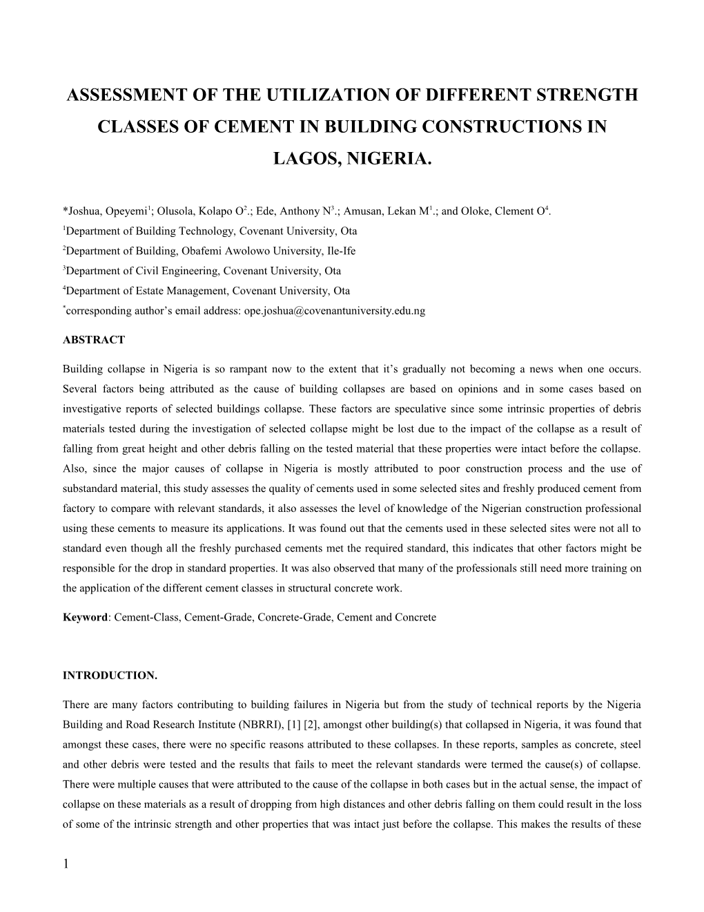 Assessment of the Utilization of Different Strength Classesof Cement in Buildingconstructions