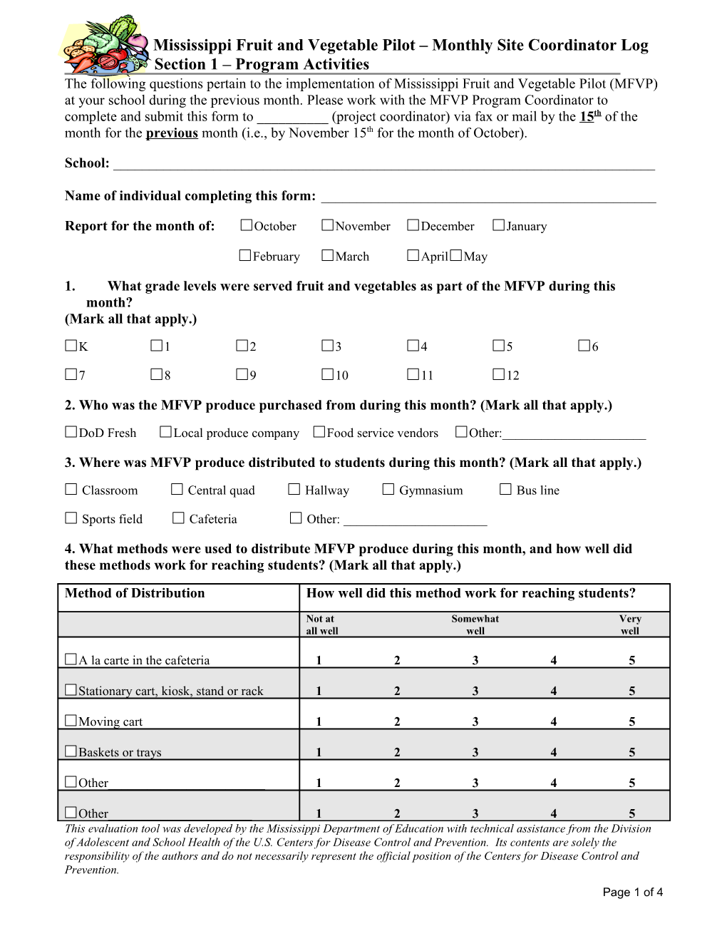 MS-MFVP Monthly Site Coordinator Log