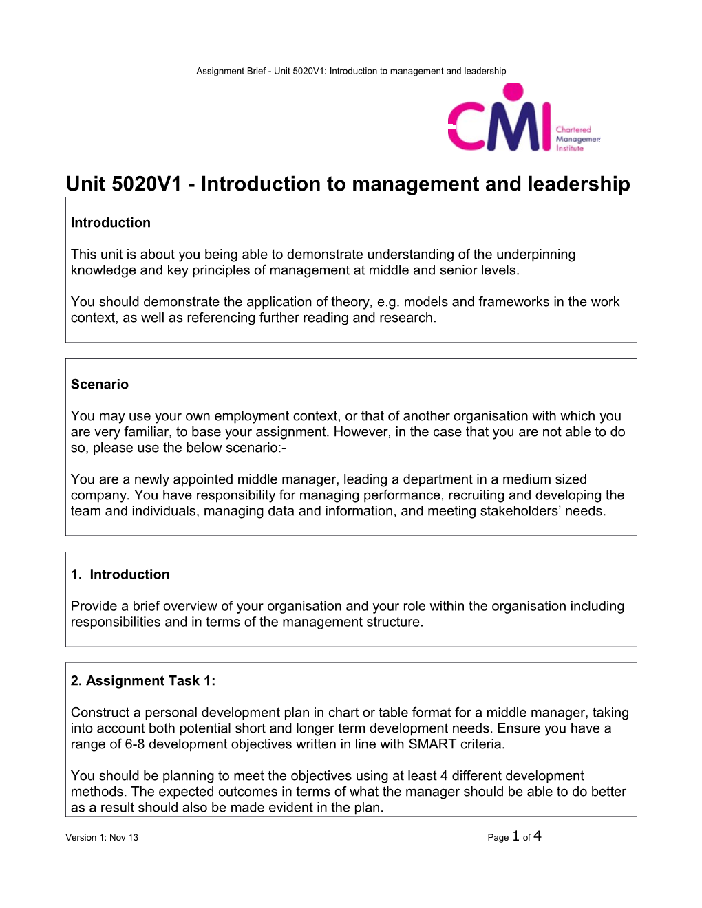 Unit 5020V1 - Introduction to Management and Leadership