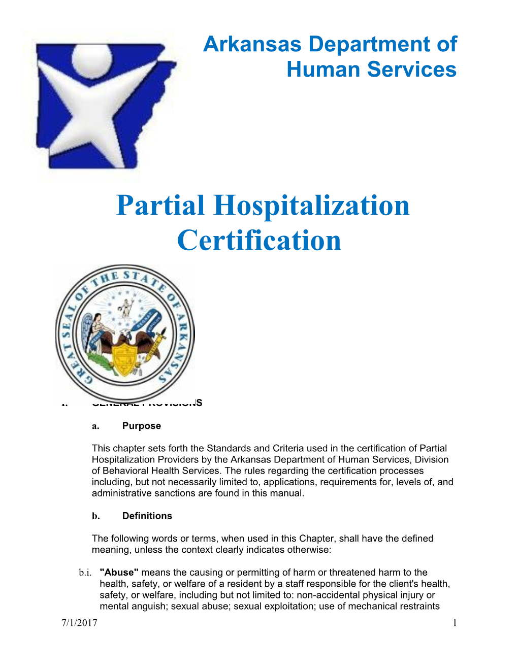DHS Partial Hospitalization Certification - 7.1.17