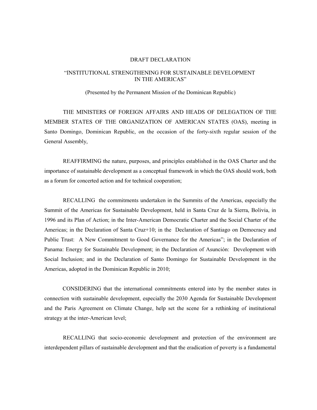 Proyecto De Declaración De Santo Domingo