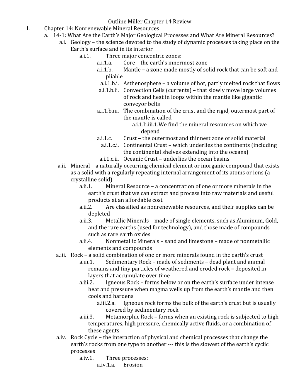 Outline Miller Chapter 14 Review