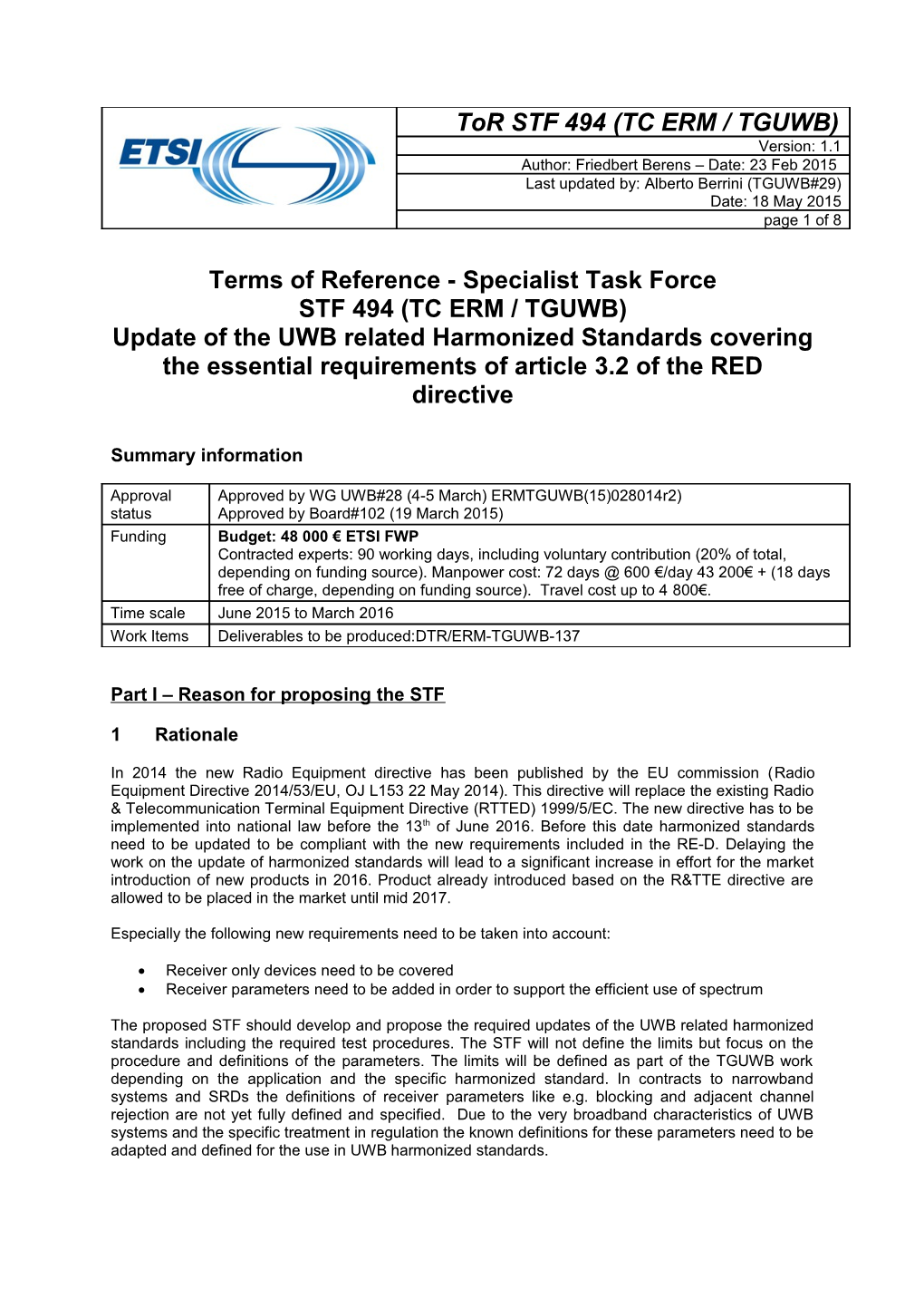 Terms of Reference - Specialist Task Force