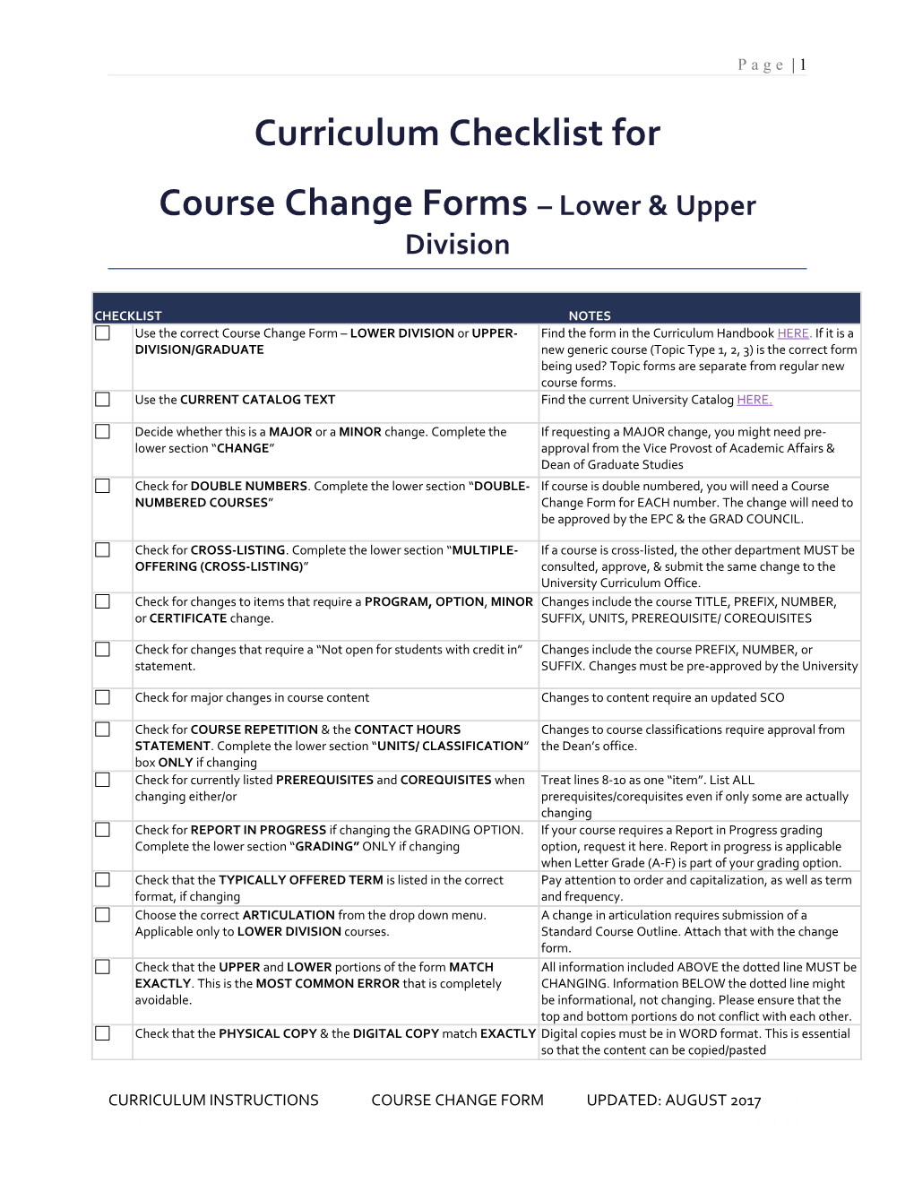Course Change Forms Lower & Upper Division