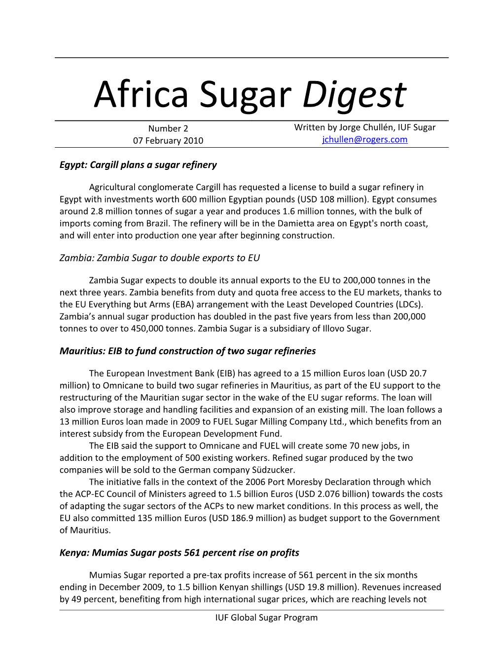 Egypt: Cargill Plans a Sugar Refinery