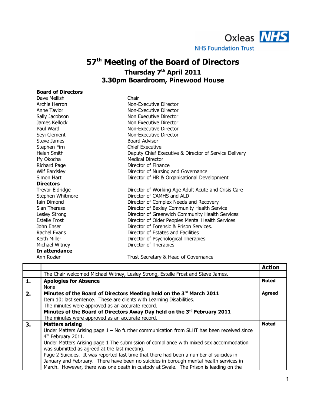 57Thmeeting of the Board of Directors