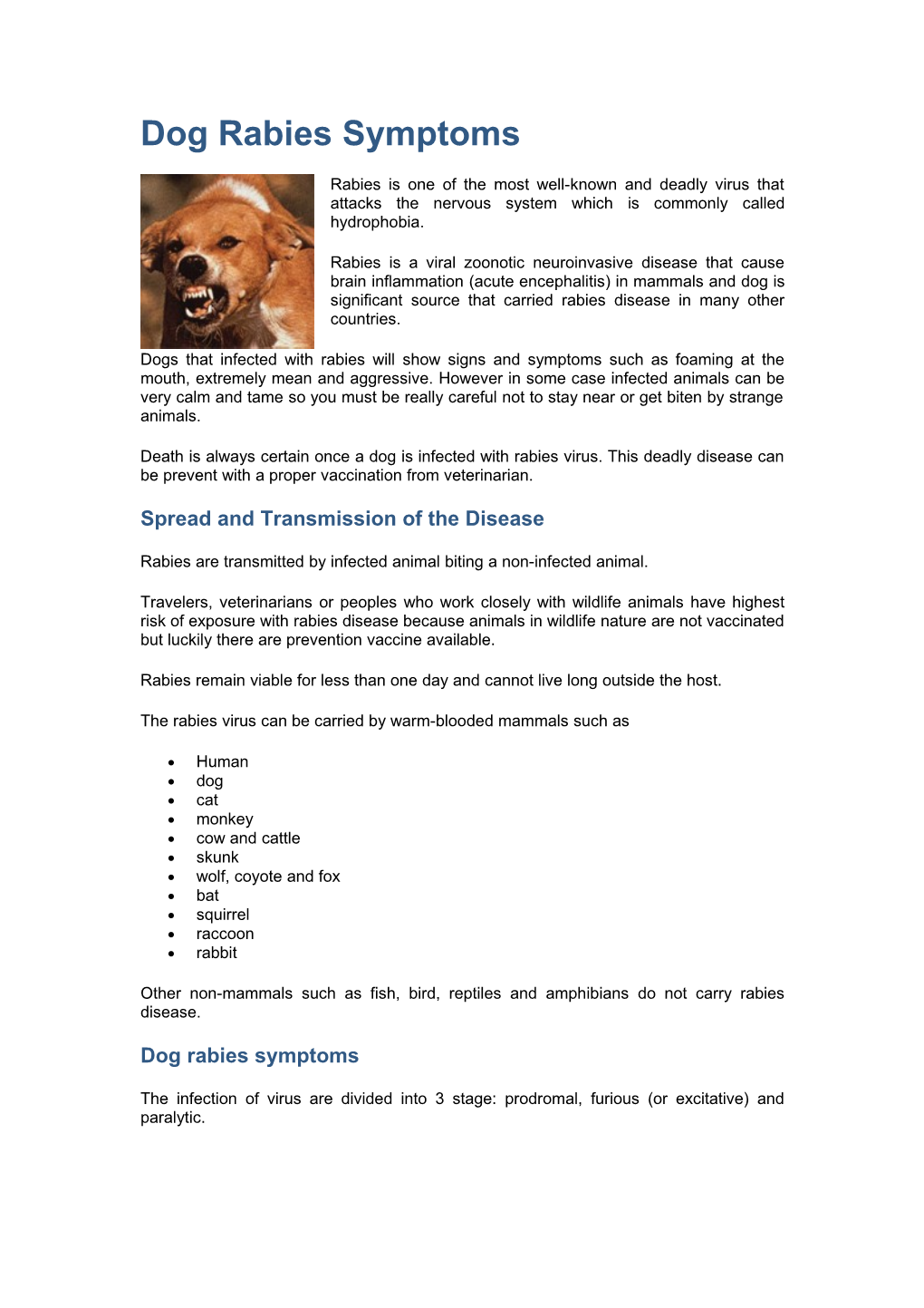 Dog Rabies Symptoms