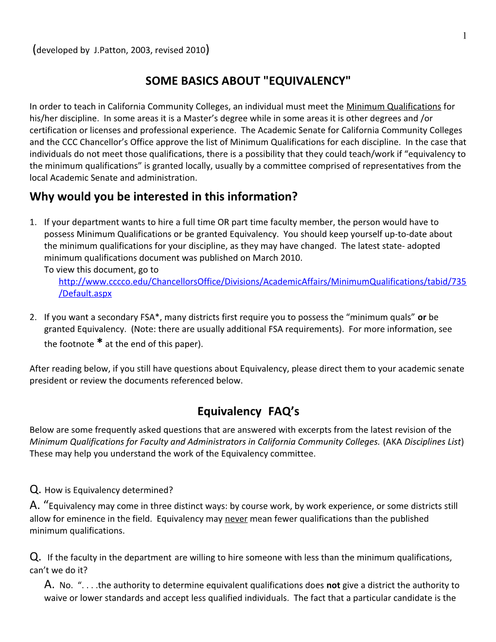 Some Basics About Equivalency