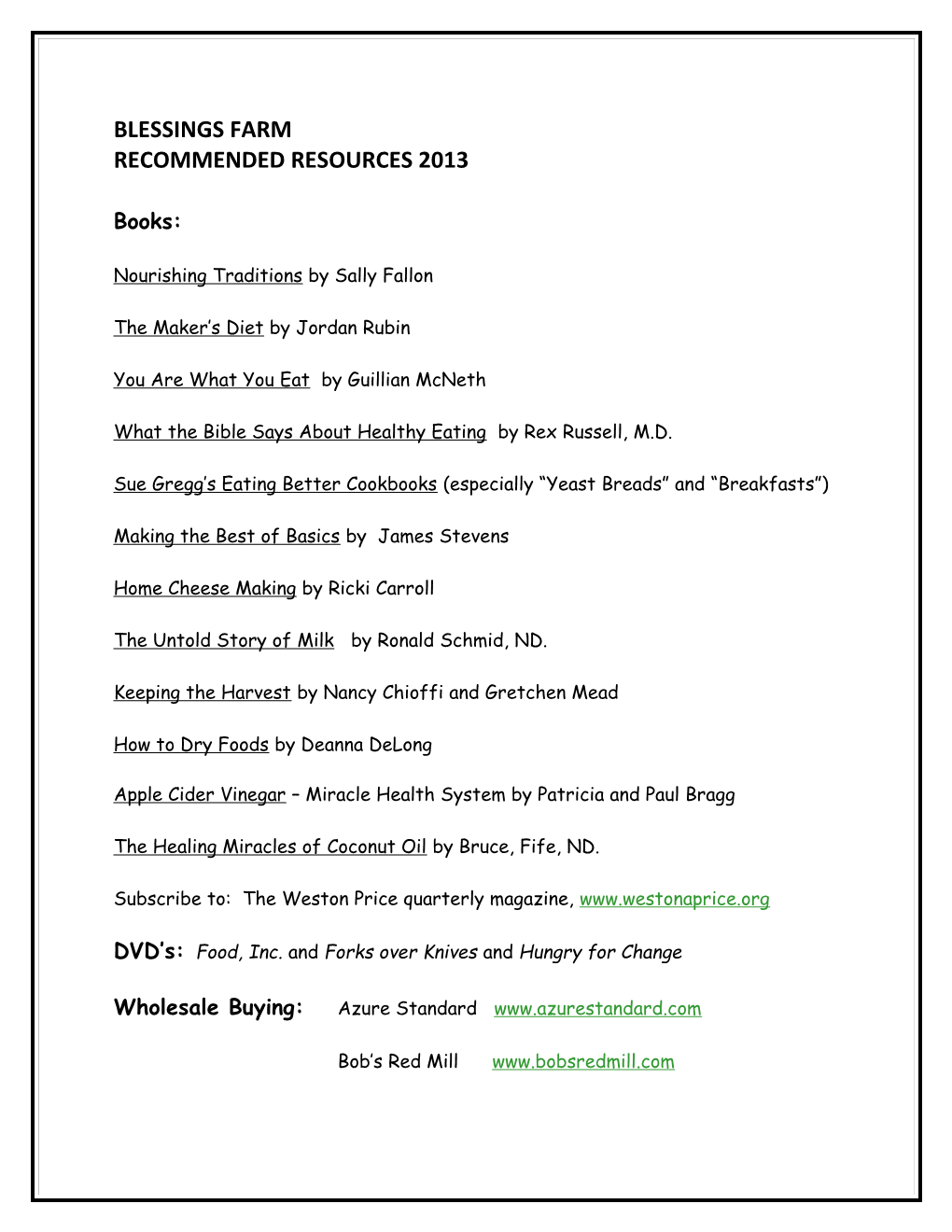 Recommended Resources 2013