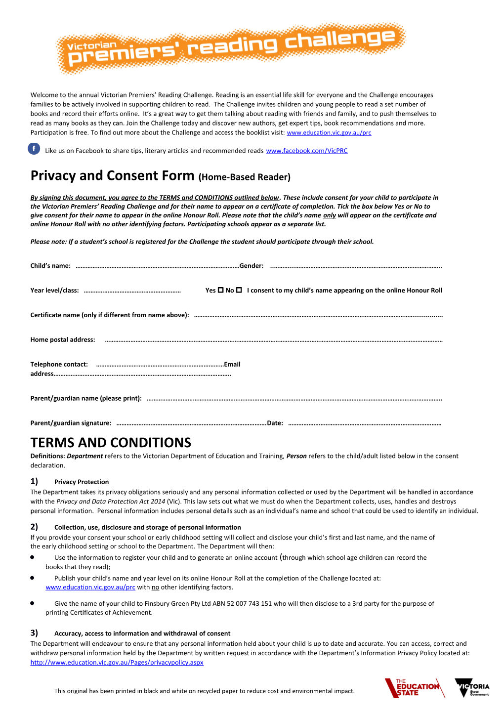PRC Privacy Consent Form - Home Based Reader Email Incl