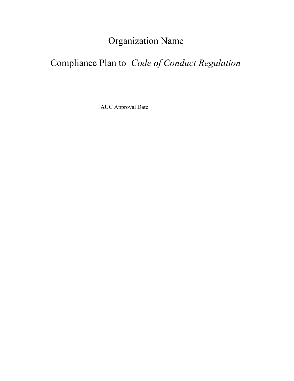 Code of Conduct Regulation Compliance Plan