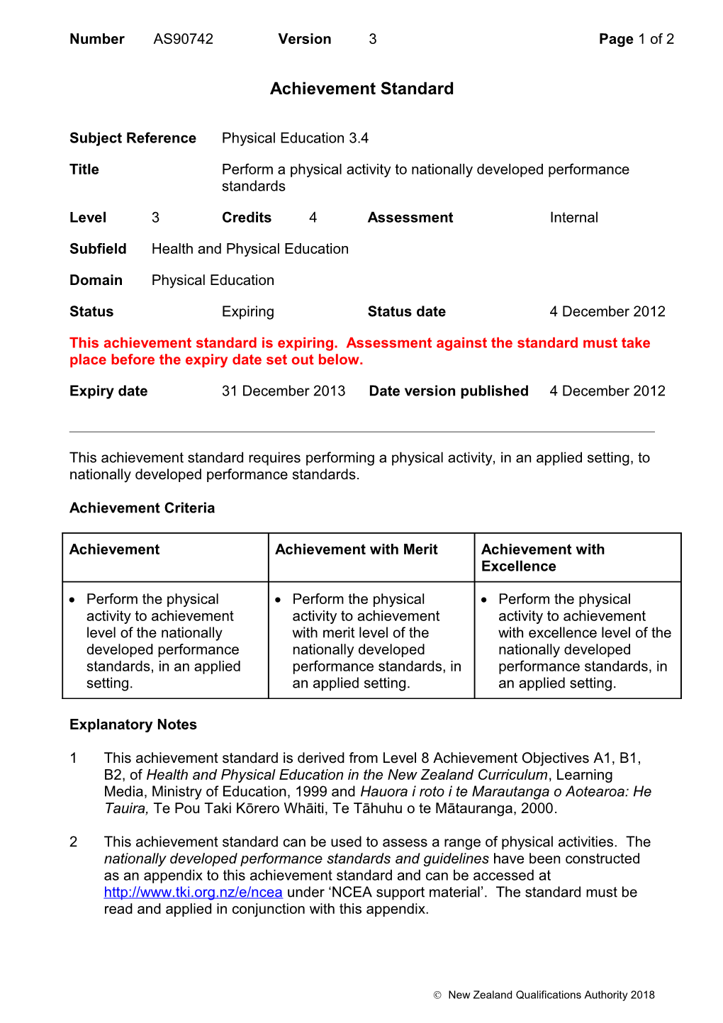 90742 Perform a Physical Activity to Nationally Developed Performance Standards