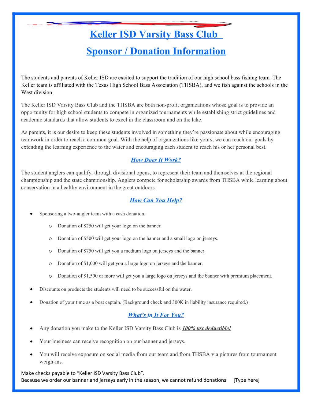 Sponsor / Donation Information