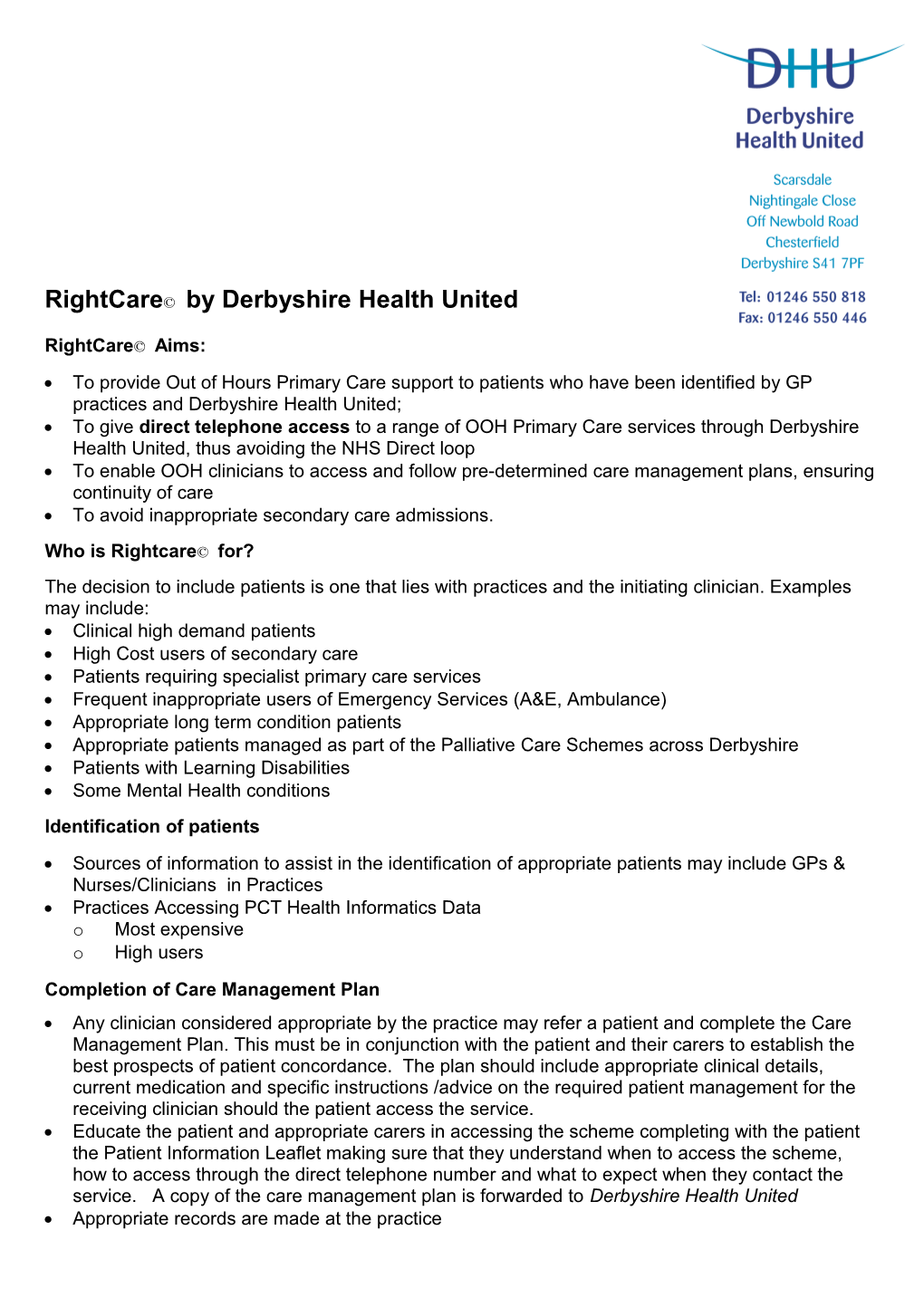 Briefing Note: Rightcare by Derbyshire Health United