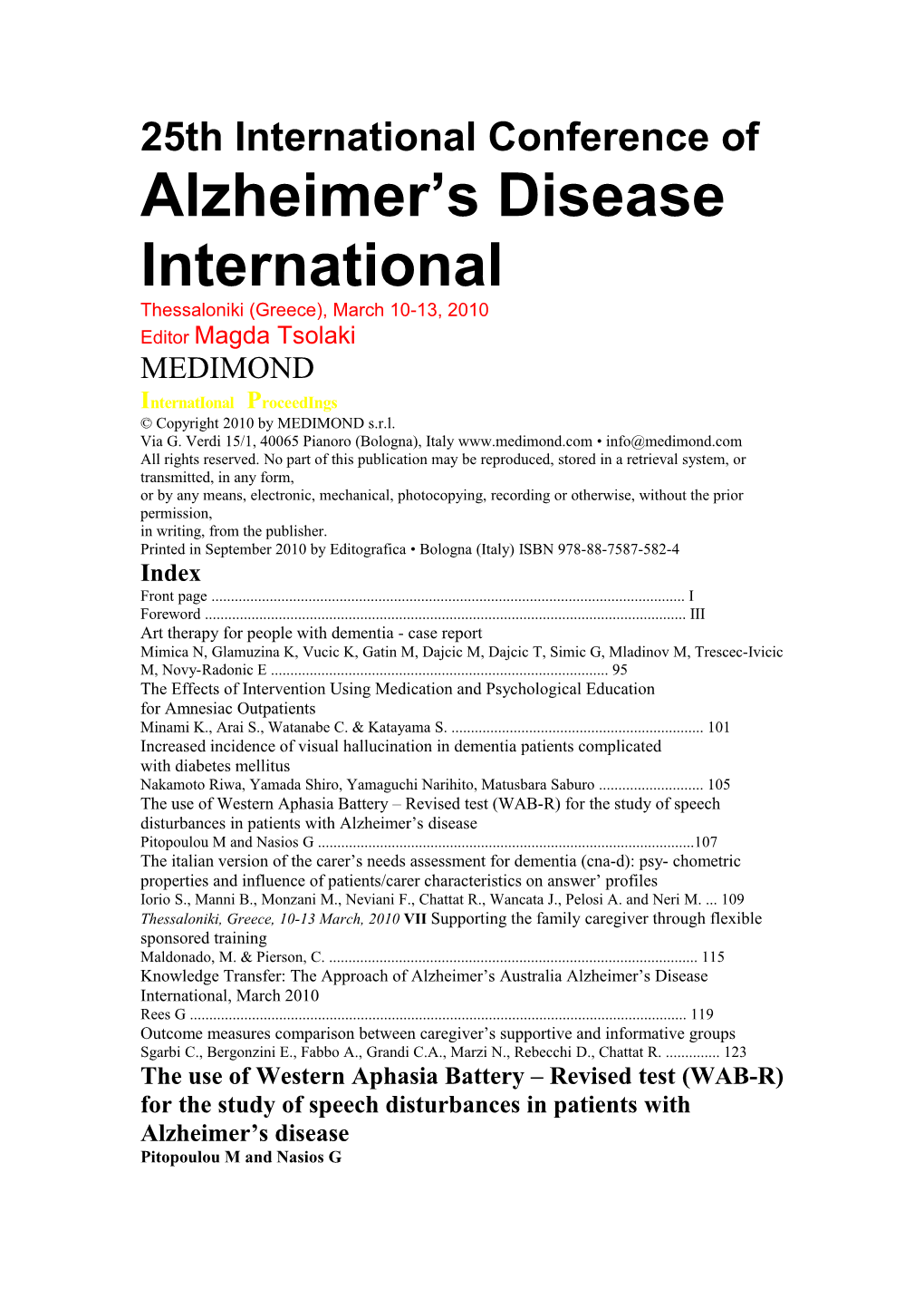 25Th International Conference of Alzheimer S Disease International