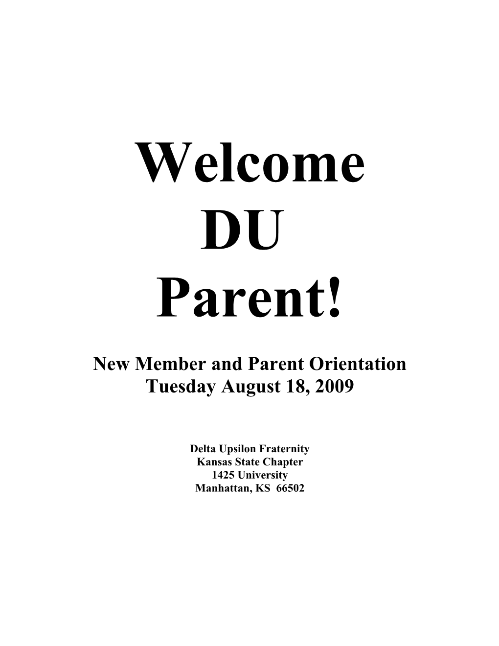 New Member and Parent Orientation