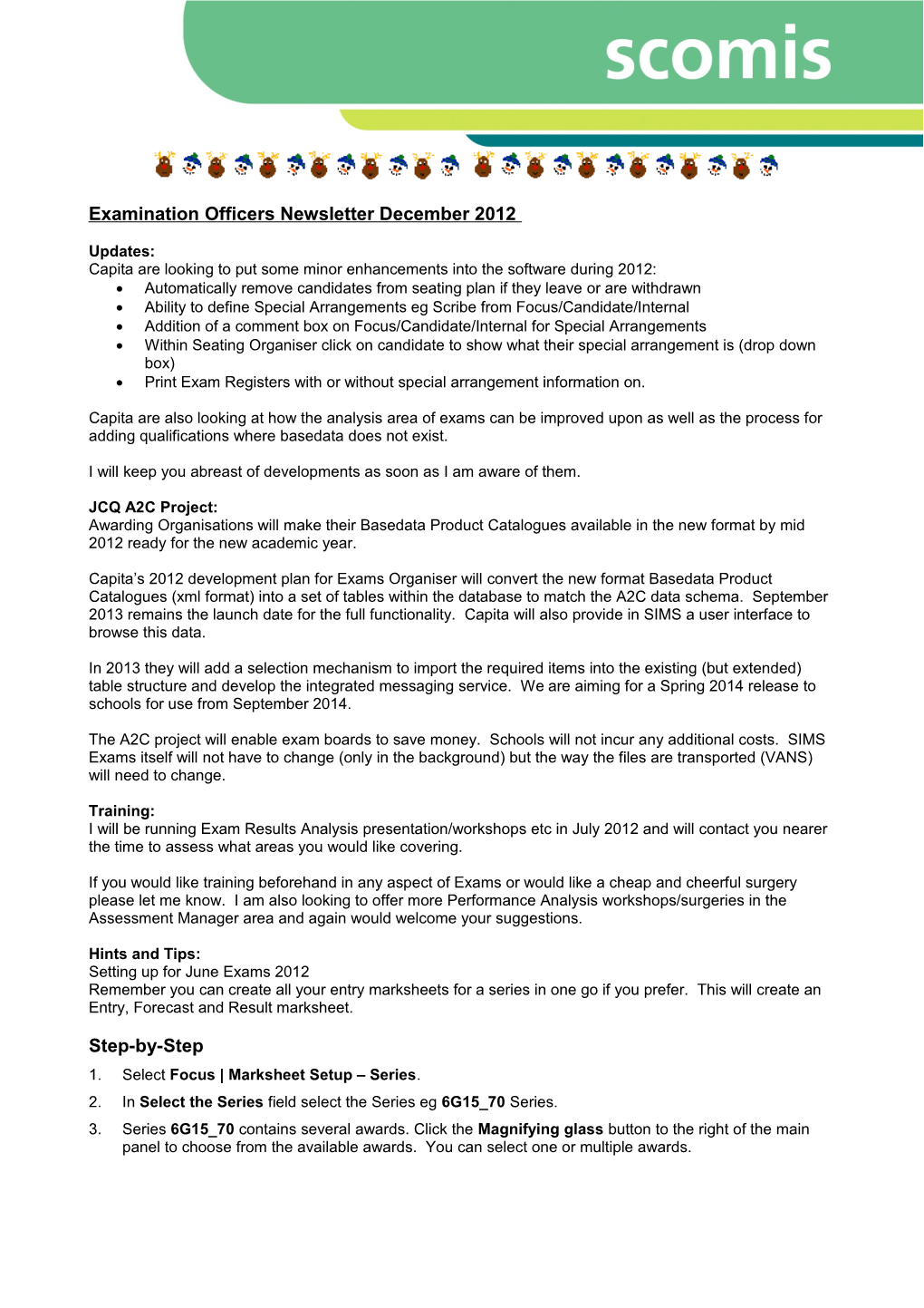 Examination Officers Newsletter December 2012