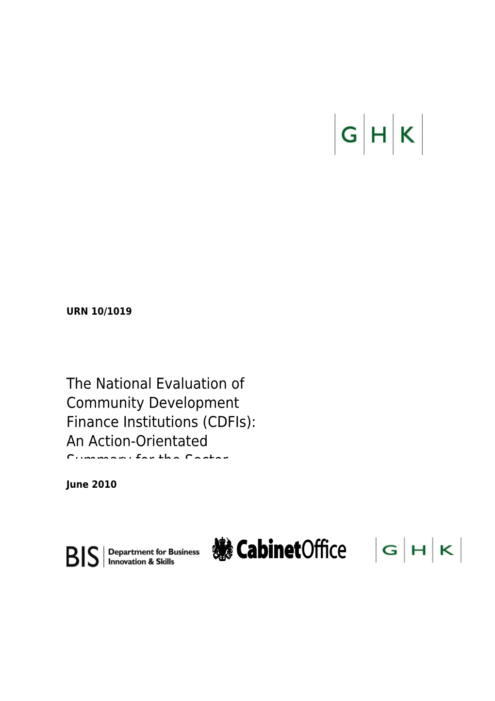 The National Evaluation of Community Development Finance Institutions Cdfis : an Action