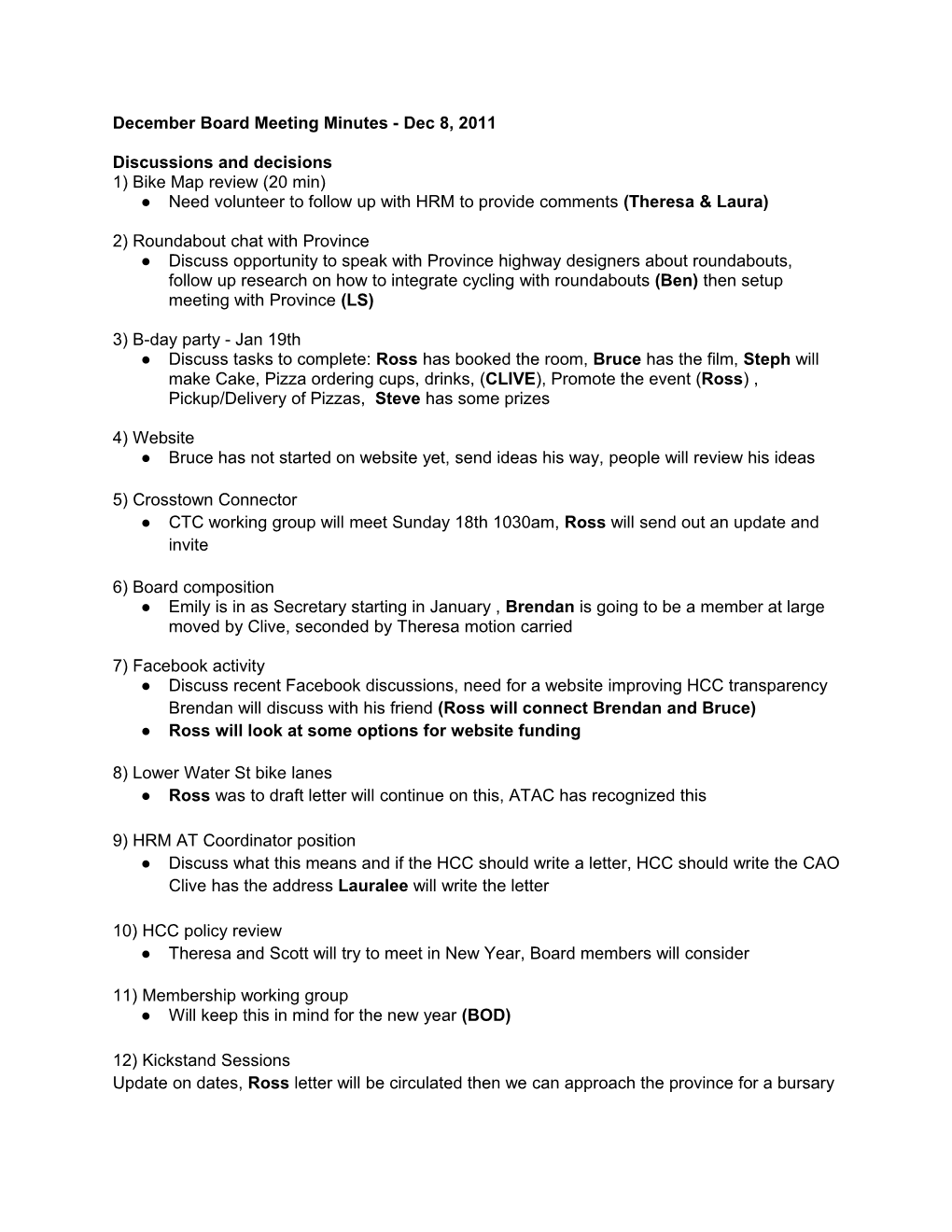 December Board Meeting Minutes - Dec 8, 2011