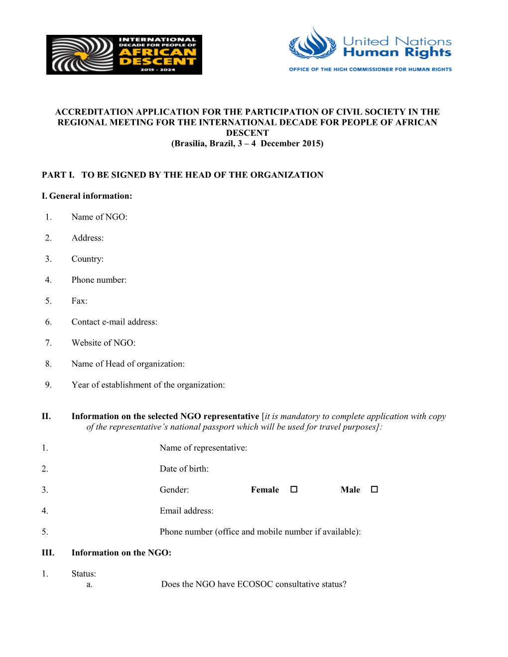 NGO Application Form in English
