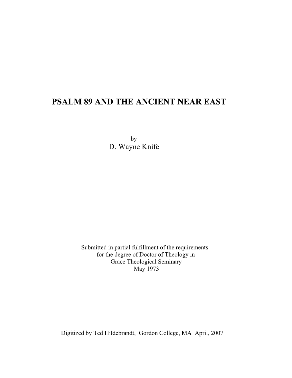 Psalm 89 and the Ancient Near East