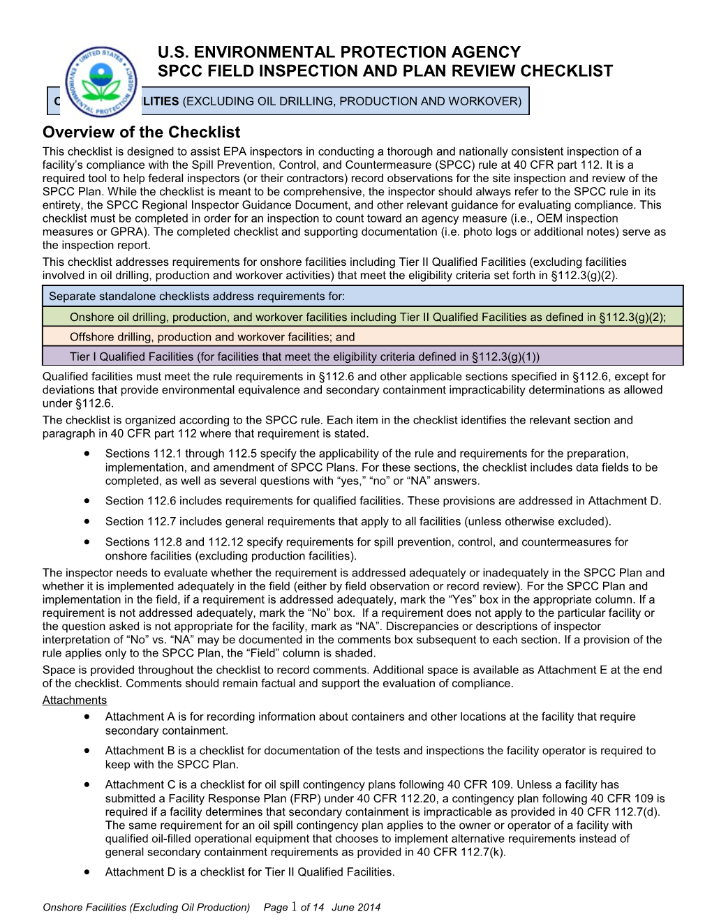 Spcc Field Inspection and Plan Review Checklist