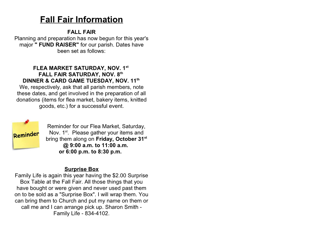 Fall Fair Information