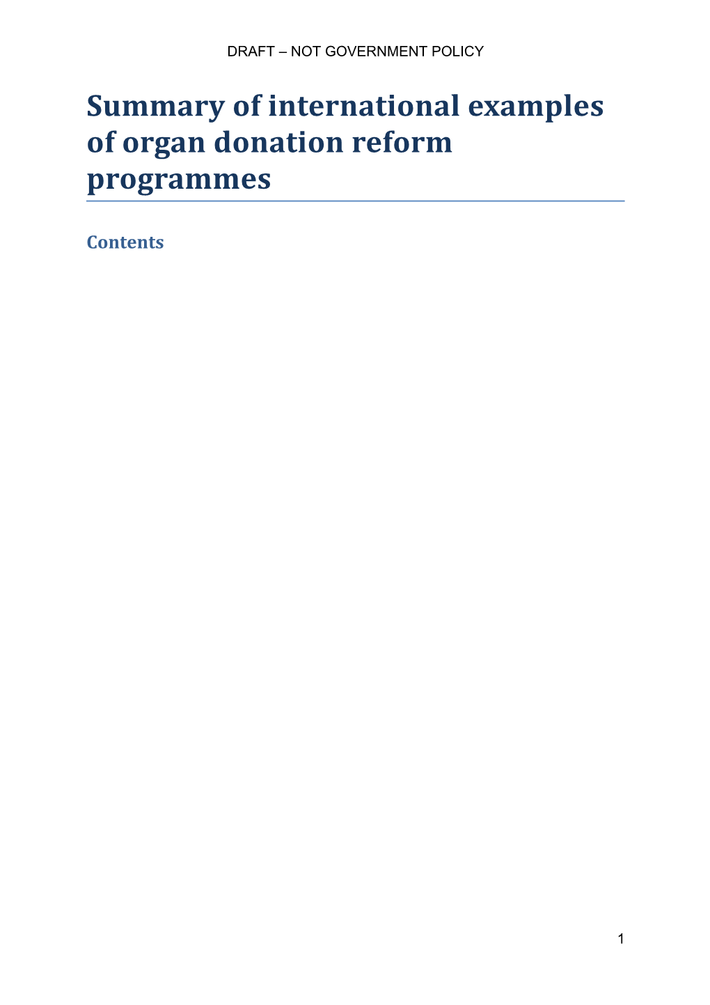 Summary of International Examples of Organ Donation Reform Programmes